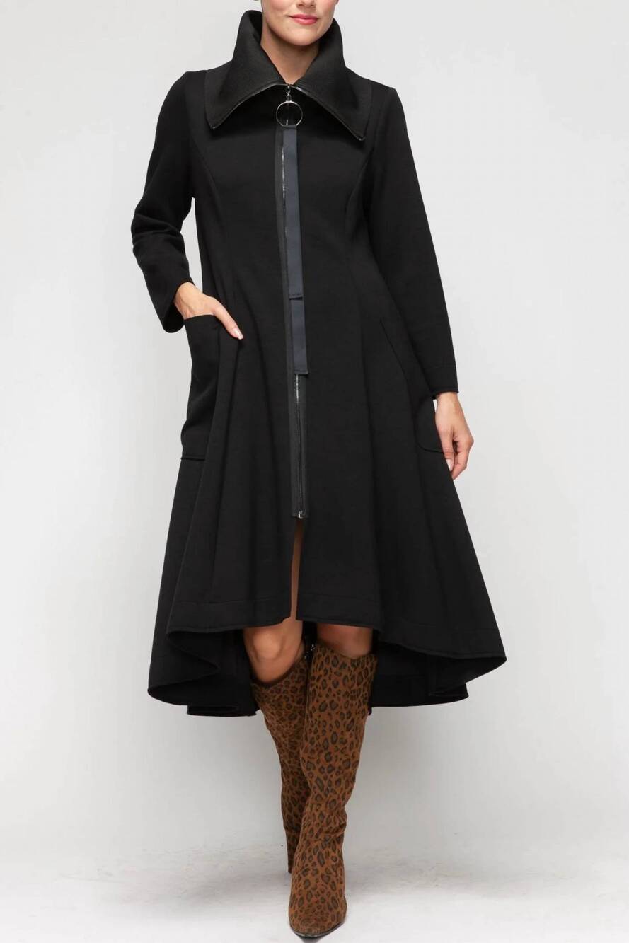 NEW IC COLLECTION wide rip collar high-low jacket in black
